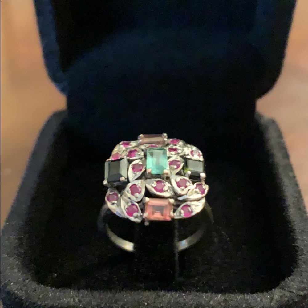 Multi colors Gems Stone Silver ring